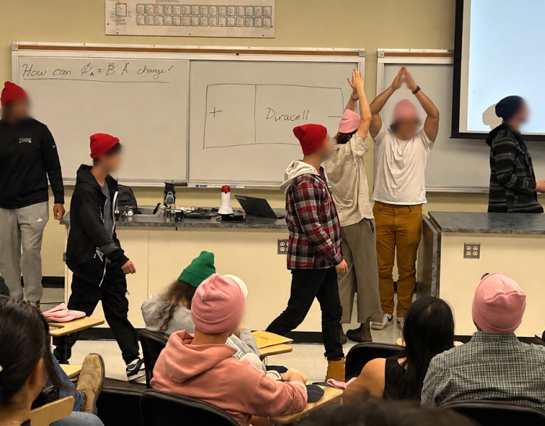 Students acting out Lenz's Law